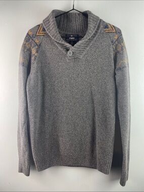 Mavi Gray V-Neck Shawl Collar Wool Sweater Size S